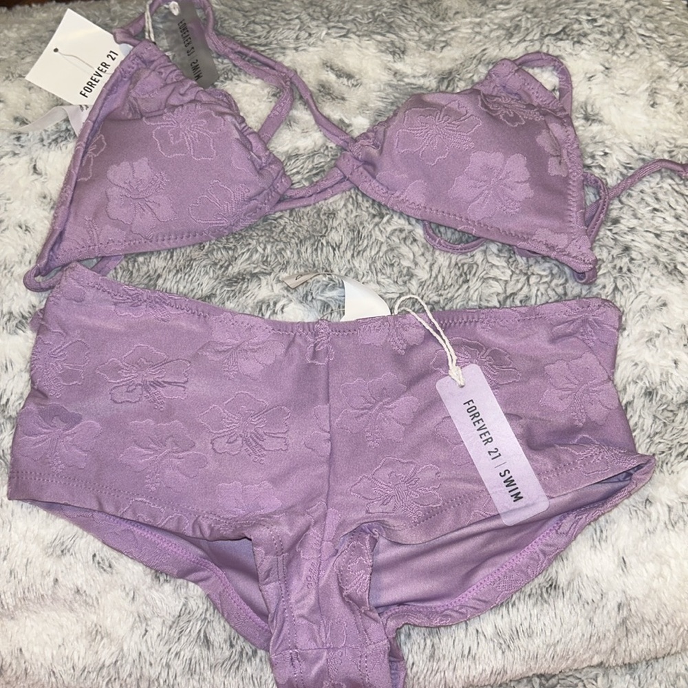 Jacquard Floral Print Terry Cloth Bikini